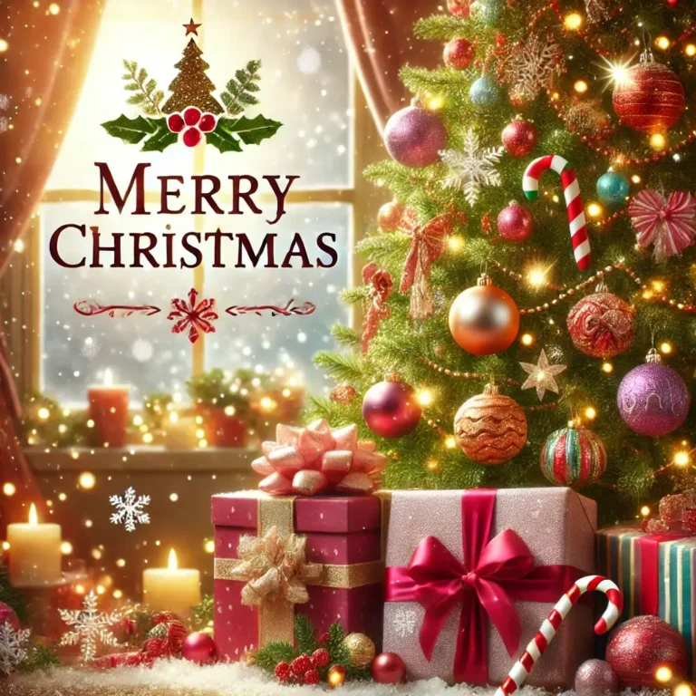 A festive holiday scene featuring a Christmas tree adorned with ornaments and lights, symbolizing joy and celebration in the fashion industry.