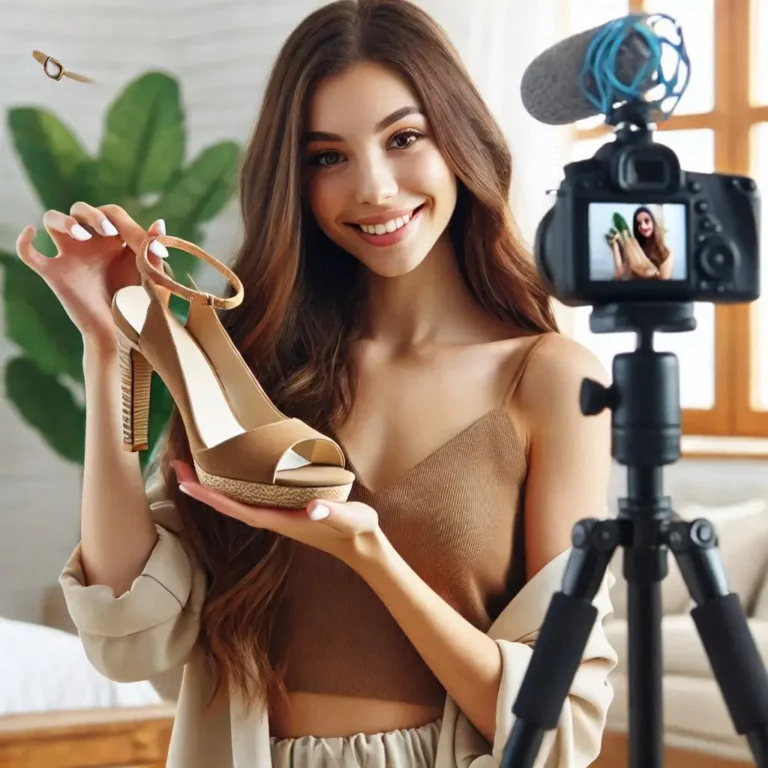 Lady Being Filmed While Holding Up a High Heeled Sandal