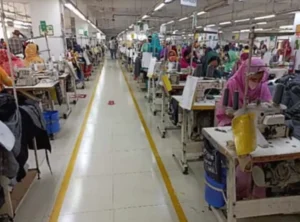 Sewing line at Babylon Casualwear Ltd woven bottom factory in Bangladesh