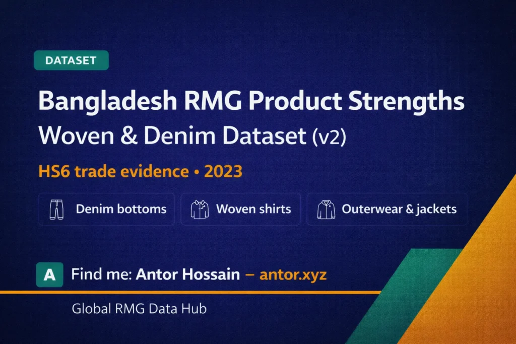 Bangladesh RMG product strengths woven and denim dataset by Antor Hossain (HS6 trade evidence 2023)