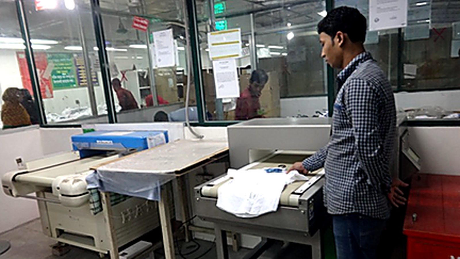 Quality inspection station in a garment factory